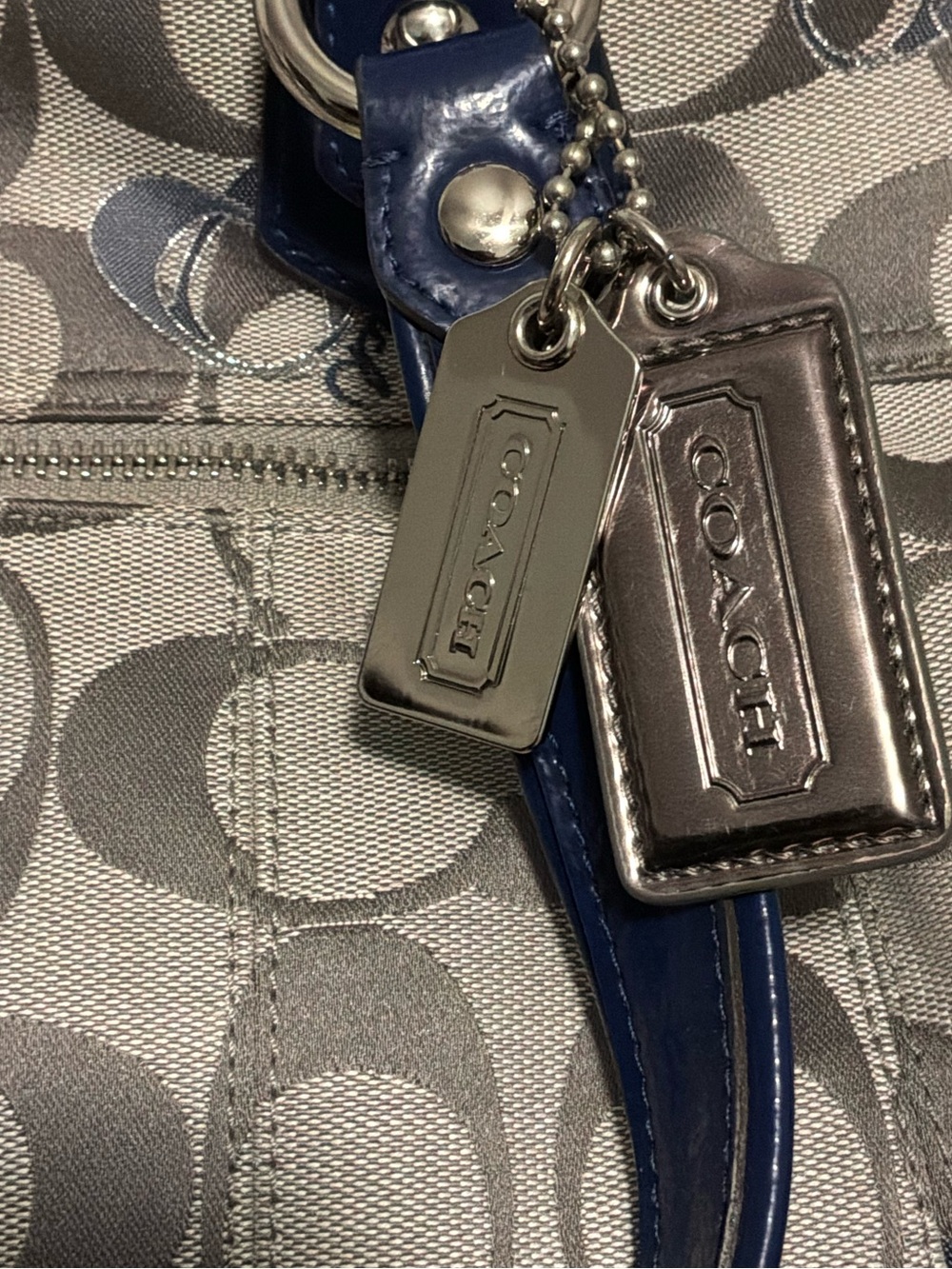 Coach Signature Poppy Shoulder Bag in Gray and Navy - Picture 4 of 13
